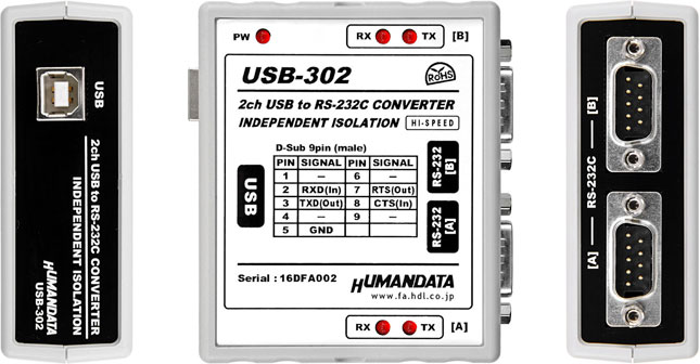 USB-302] 2ポート 独立絶縁型 RS-232C HuMANDATA LTD.(ヒューマンデータ) |